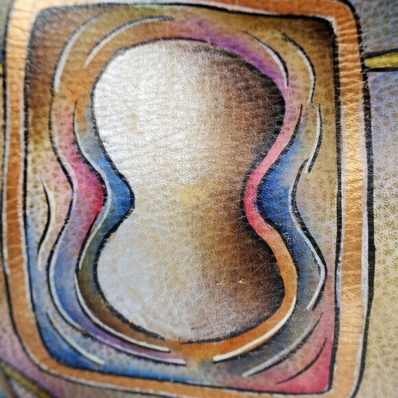 Anuschka Hand Painted Leather Shoulder Bag Signed Abstract Art Purse - Picture 6 of 8